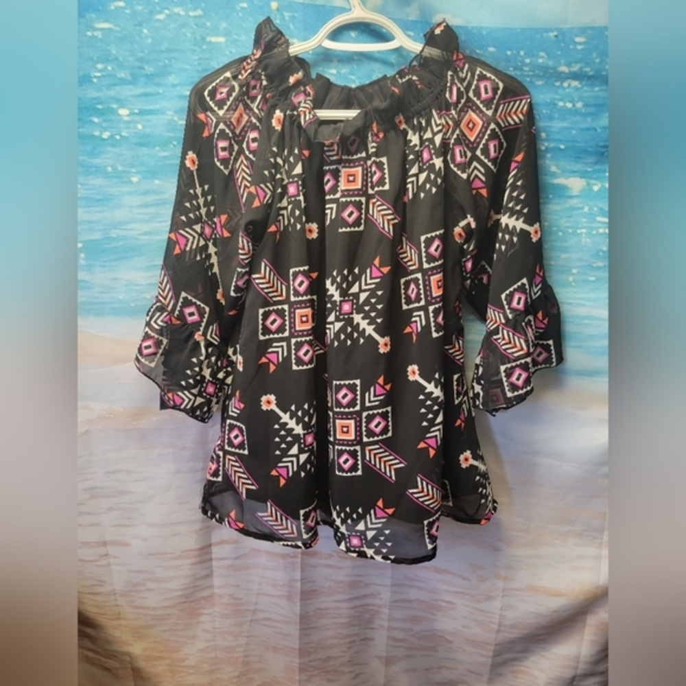 Cowgirl Legend Size‎ Large Southwest design Lined Sheer Sleeve Shirt